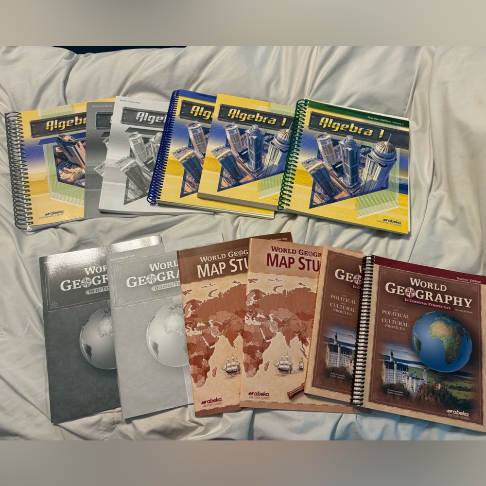 BRAND NEW—COMPLETE SET— Abeka Algebra 1 and Geography Educational Book Set